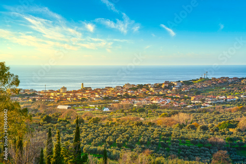 San Vincenzo travel destination view at sunset. Maremma, Livorno, Tuscany, Italy.