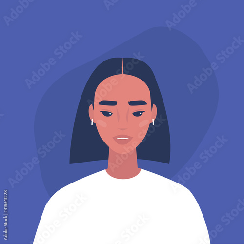 Flat vector portrait of a young millennial asian female character