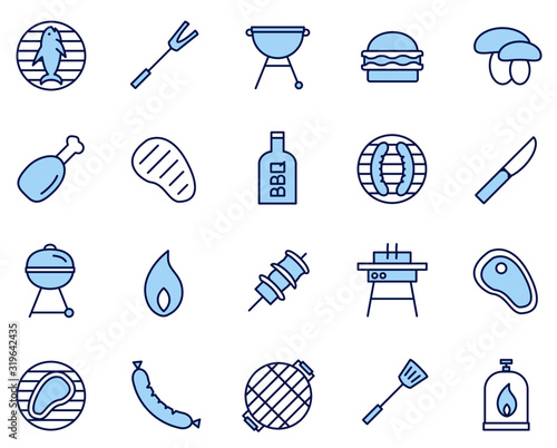 BBQ, Grillen, Barbecue Vector Icon Illustration Set