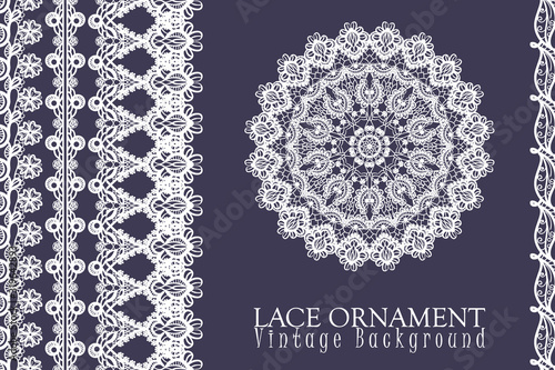 Vector decorative background with lace design and place for text. Floral pattern with decorative flowers, leaves, borders and mandala