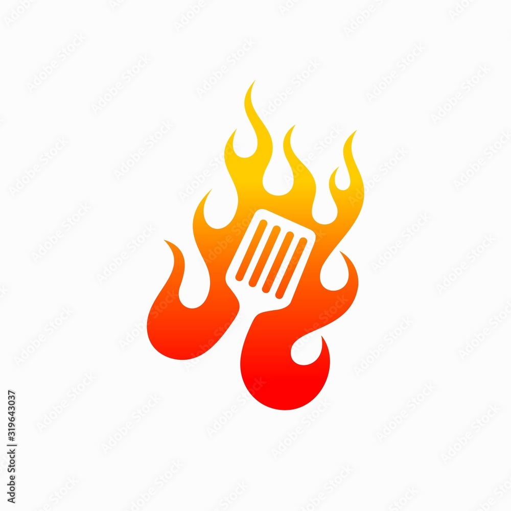 Spatula logo accompanied concept of fire Spatula logo accompanied concept of fire
