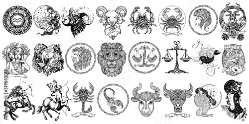 Zodiac signs. hand drawn vector isolated on a transparent background