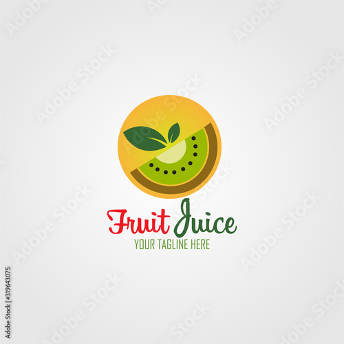 fruit juice vector logo template design with kiwi illustration concept.	