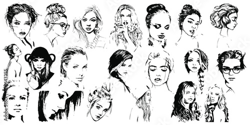 Portraits of girls hand-drawing vector