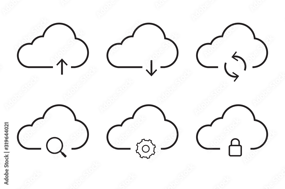 Obraz premium Illustration vector: Cloud data and technology line icons. 