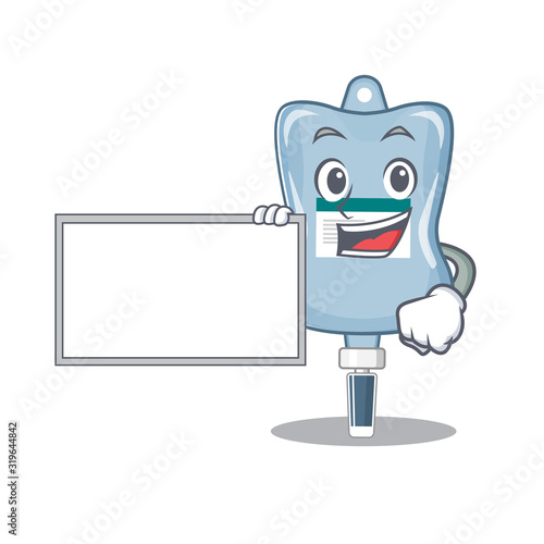 Funny saline bag cartoon character design style with board