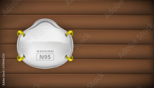 n95 face mask protection safety for Coronaviruses 3d realistic vector in wood background with blank copy space. wuhan corona virus disease. Perfect for banner information, flyer, poster, etc.
