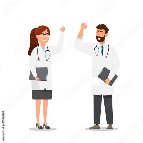 Set of doctor cartoon happy characters. Medical staff team concept in hospital