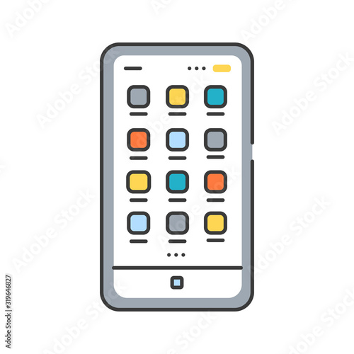 Mobile UI design color line icon. Process of making interfaces in software or computerized devices. Pictogram for web page, mobile app, promo. UI UX GUI design element. Editable stroke.