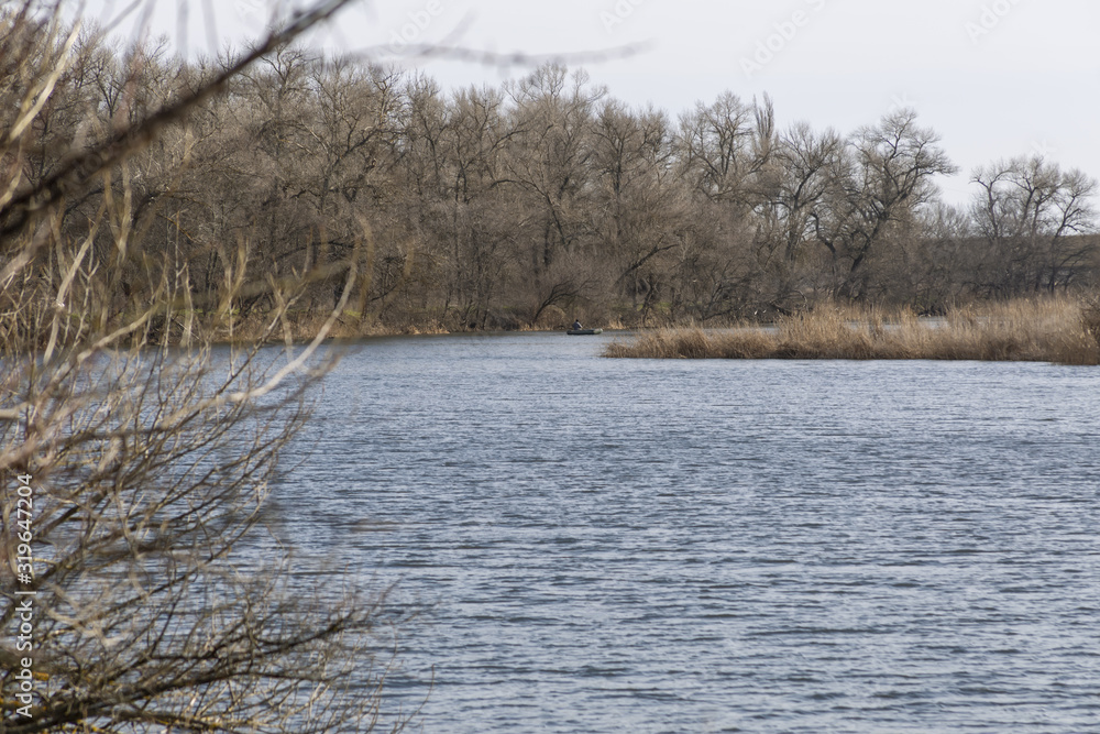 Spring river without green vegetation Spring river without green vegetation