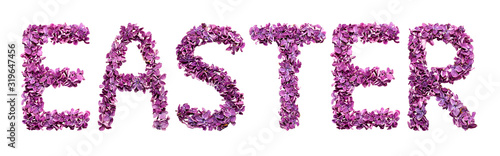 EASTER word text made of pink flowers isolated on white background