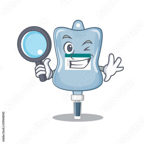 Cool and Smart saline bag Detective cartoon mascot style
