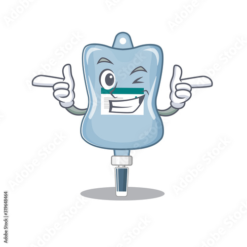 mascot cartoon design of saline bag with Wink eye