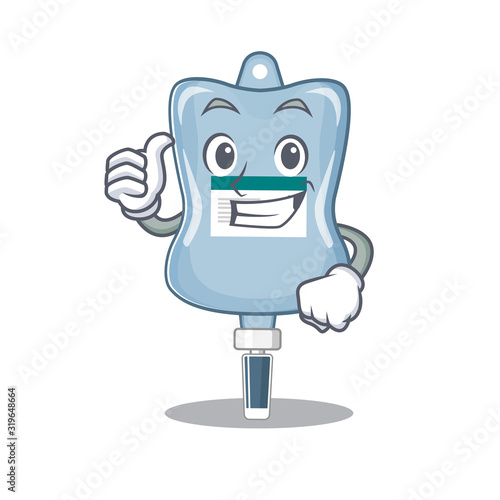 Cheerfully saline bag making Thumbs up gesture
