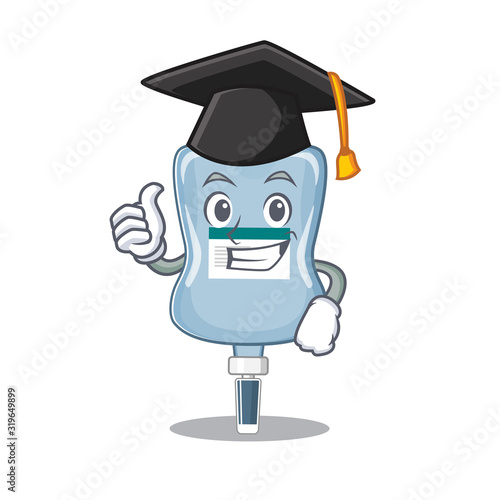 happy and proud of saline bag wearing a black Graduation hat