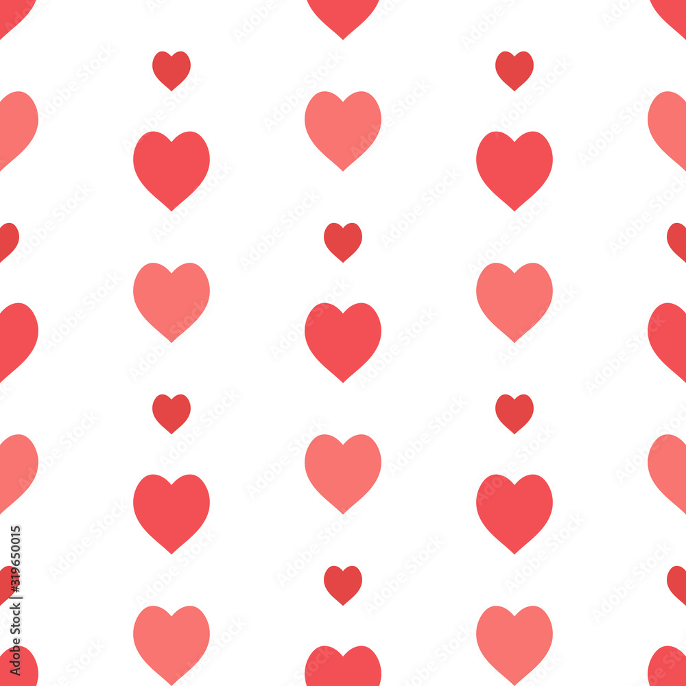Seamless pattern in stylish red hearts on white background for fabric, textile, clothes, tablecloth and other things. Vector image.
