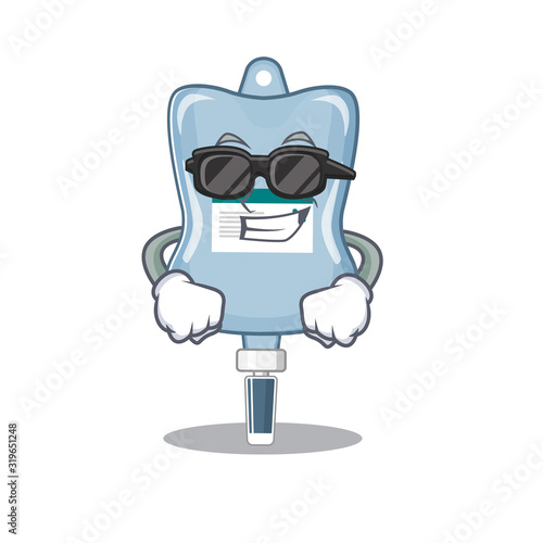 Super cool saline bag character wearing black glasses
