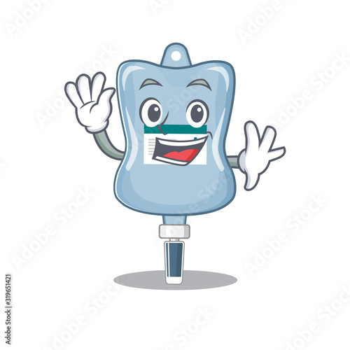 Waving friendly saline bag cartoon character design
