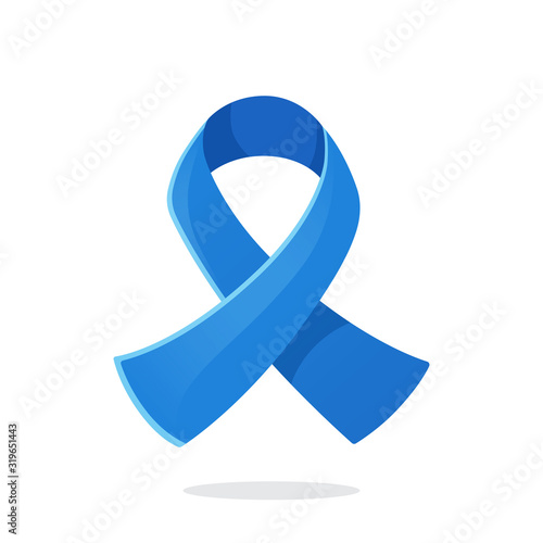 Vector illustration in flat style. Blue color ribbon, international symbol of Colon cancer awareness. Isolated on white background