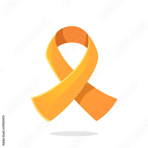 Vector illustration in flat style. Orange color ribbon, international symbol of Leukemia or Multiple sclerosis awareness. Isolated on white background