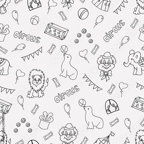Circus seamless pattern. Doodle elements. Vector illustration.