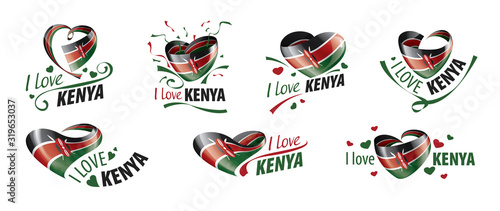 National flag of the Kenya in the shape of a heart and the inscription I love Kenya. Vector illustration
