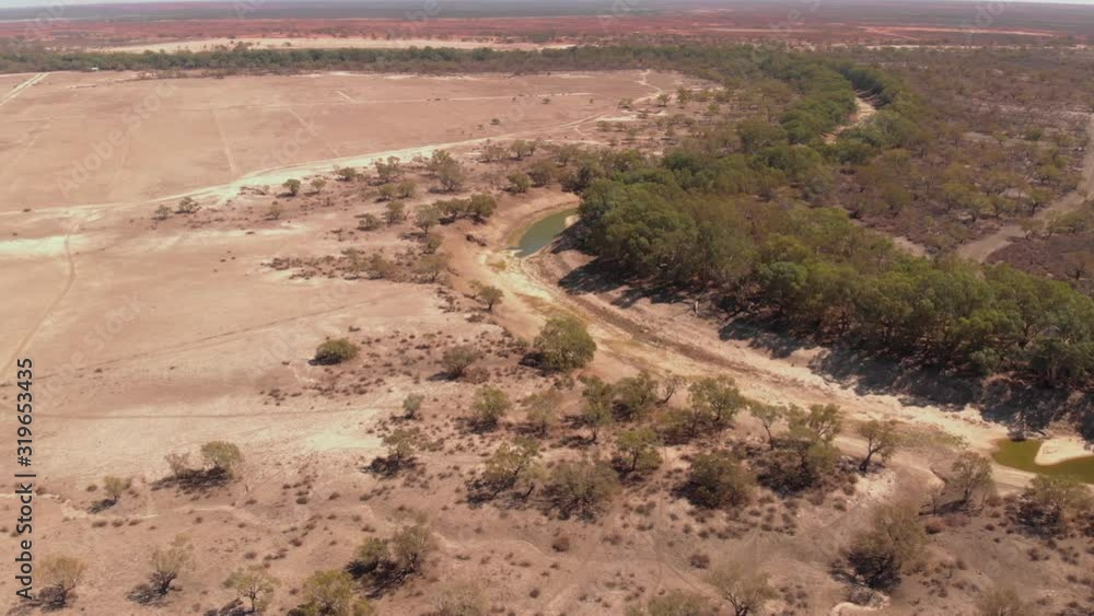 Dry river in the middle of the Australian desert. Aerial view. (Darling River) Dry river in the middle of the Australian desert. Aerial view. (Darling River)