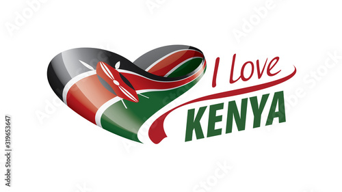 National flag of the Kenya in the shape of a heart and the inscription I love Kenya. Vector illustration