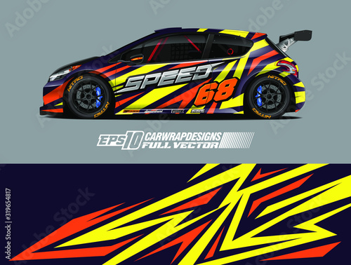 Vehicle graphic livery design vector. Graphic abstract stripe racing background designs for wrap cargo van  race car  pickup truck and adventure. Full vector Eps 10.