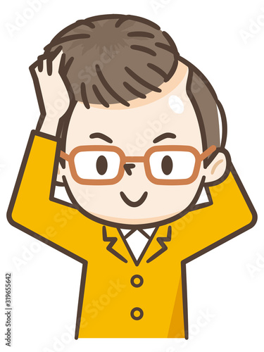かつらを被る男性