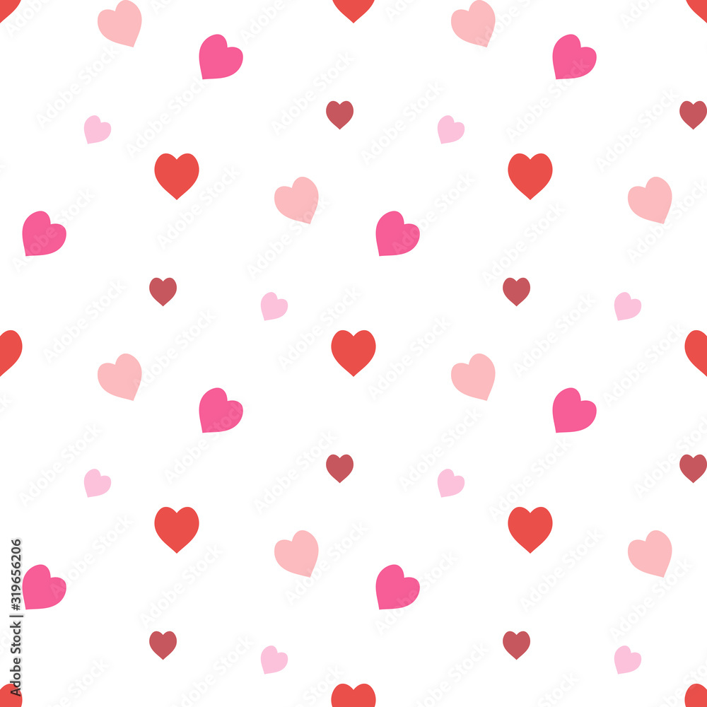 Seamless pattern in stylish creative red and pink  hearts on white background for fabric, textile, clothes, tablecloth and other things. Vector image.