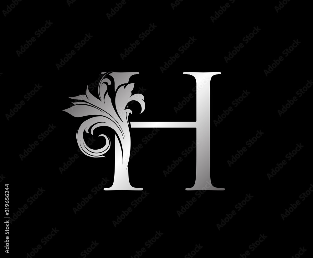 H Letter Swirl Logo. Silver H With Classic Leaves Shape design perfect for fashion, Jewelry, Beauty Salon, Cosmetics, Spa, Hotel and Restaurant Logo. H Letter Swirl Logo. Silver H With Classic Leaves Shape design perfect for fashion, Jewelry, Beauty Salon, Cosmetics, Spa, Hotel and Restaurant Logo.