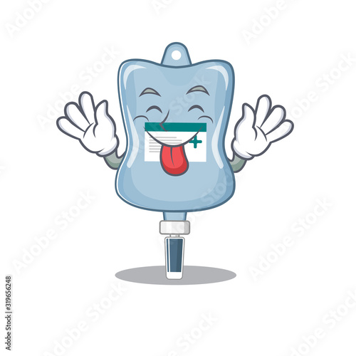 Cute saline bag cartoon mascot style with Tongue out