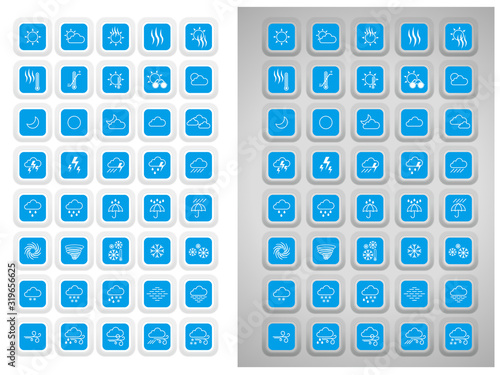 Weather Icon Set.Icons that can use extrude effects on various background colors.Extruded button-shaped icon.