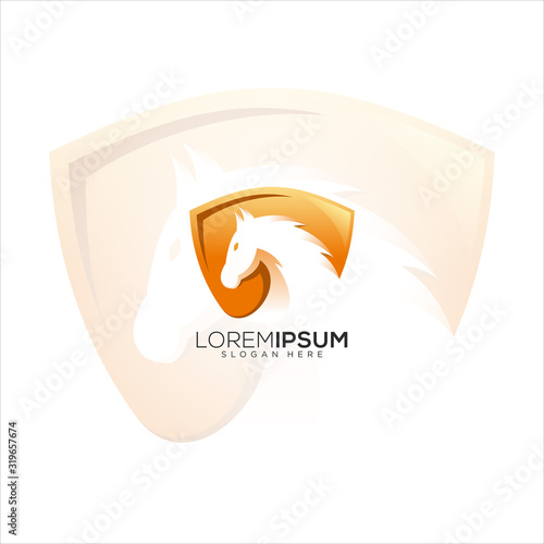 awesome shield horse vector logo illustration
