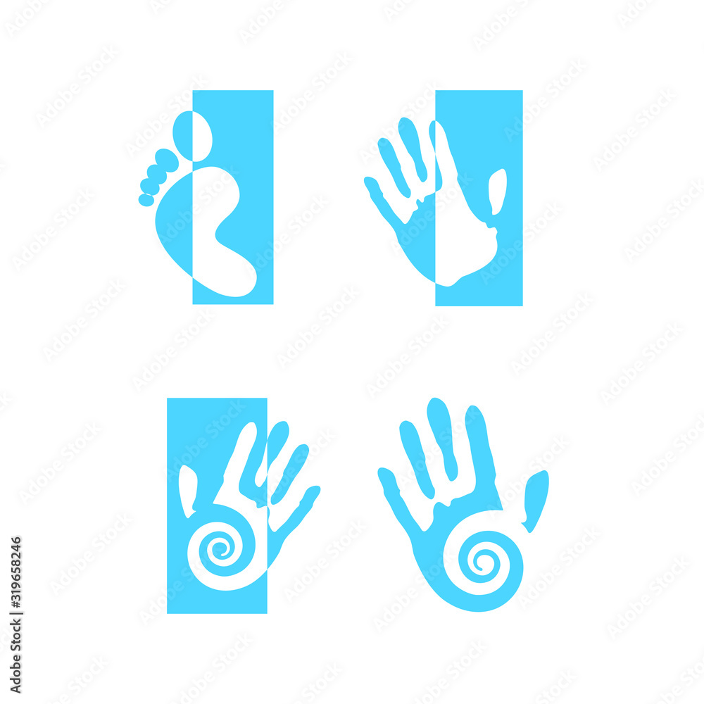 Obraz premium Hand logo palm set collection foot - print health care gesture greeting healthy education fingers