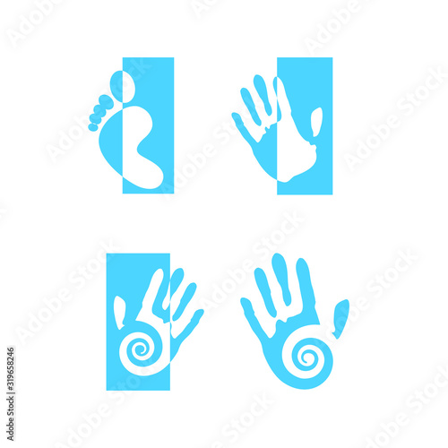 Hand logo palm set collection foot - print health care gesture greeting healthy education fingers