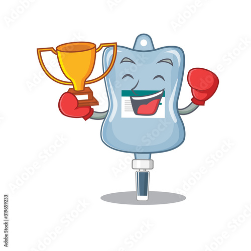 fantastic Boxing winner of saline bag in mascot cartoon style