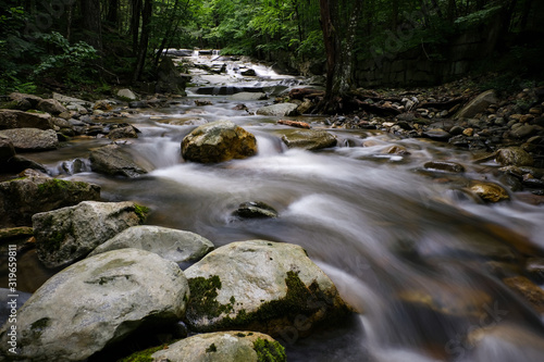 Long exposure shot of the Old Jelly Mill Falls  running nearby Dummerston  Vermont.