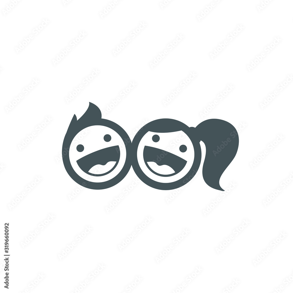 Obraz premium Kid logo children icon happy girl boy kids play joy cute cheerful young happiness cartoon character friends illustration kindergarten smile adorable school vector education drawing baby 