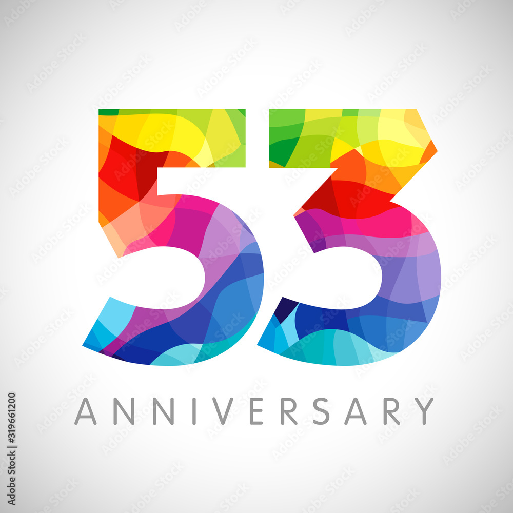 53 rd anniversary numbers. 53 years old logotype. Bright congrats ...