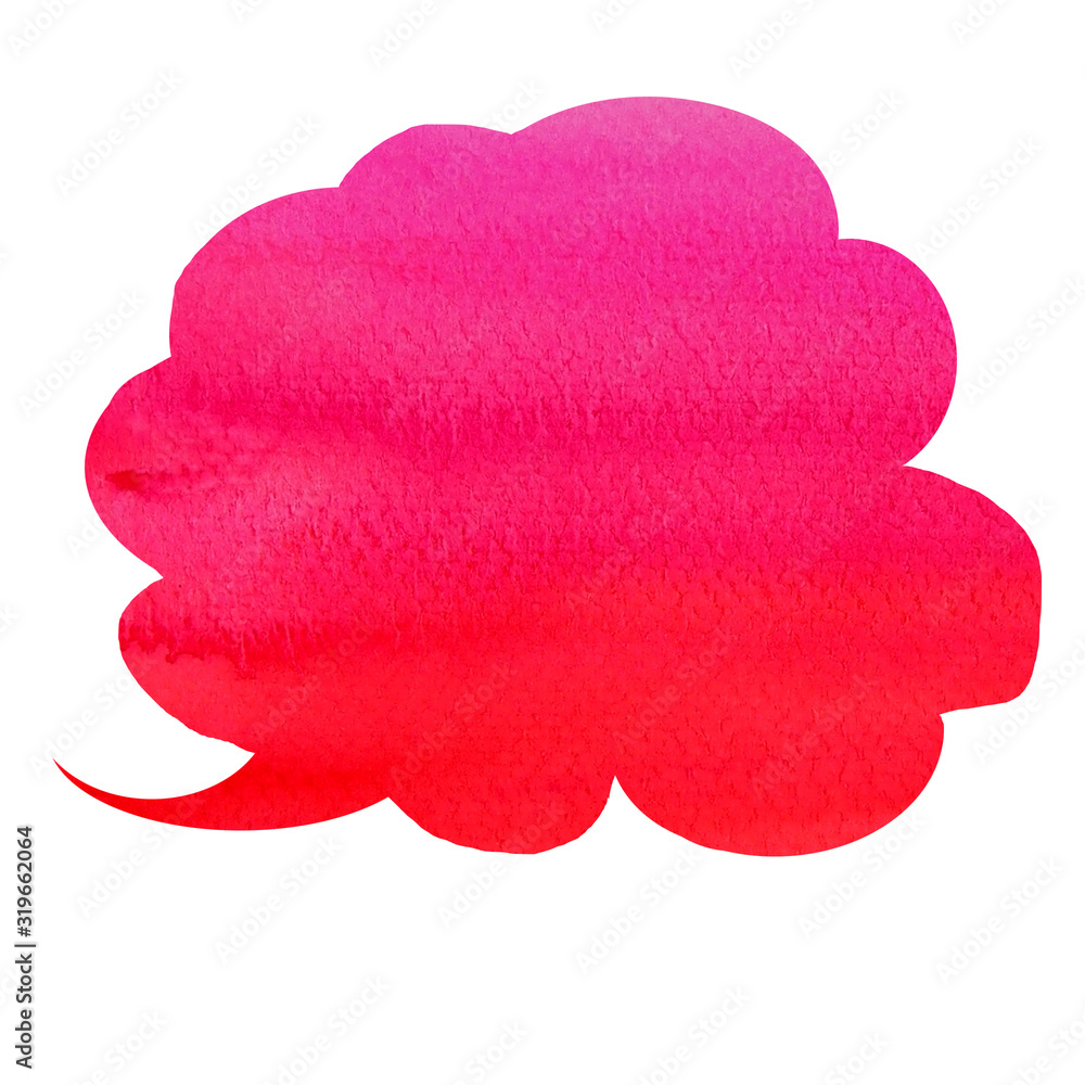 red and pink watercolor cloud - shape speech bubbles with clipping path on white background.