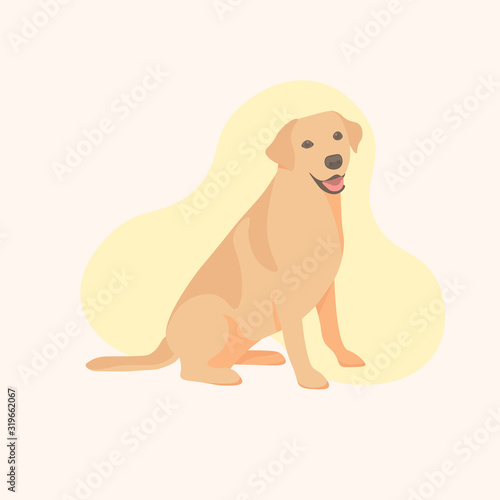 Sitting Golden Labrador Retriever dog. Adorable playful labrador. Pet shop. Vet icon. Laughing dog. Smiling dog. Friendly dog. Healthy doggy. Cute doggie - Flat vector character illustration.
