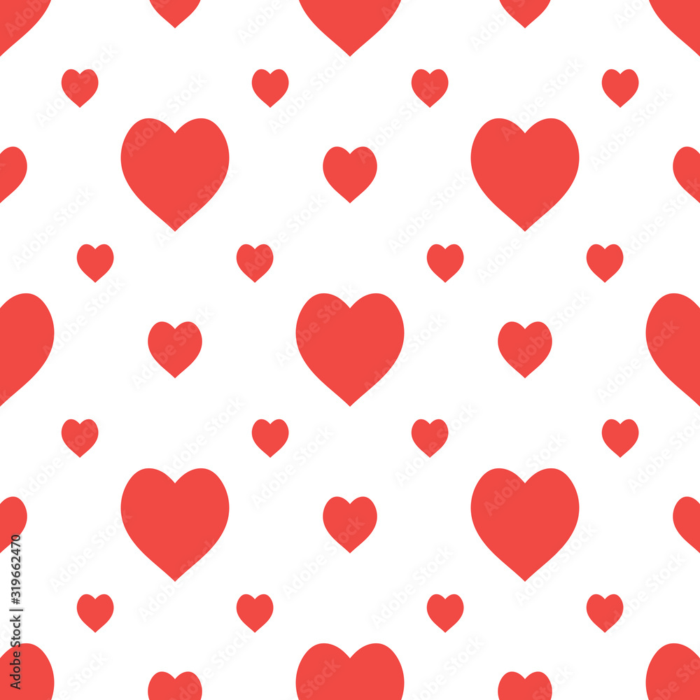 Seamless pattern in stylish bright red hearts on white background for fabric, textile, clothes, tablecloth and other things. Vector image. Seamless pattern in stylish bright red hearts on white background for fabric, textile, clothes, tablecloth and other things. Vector image.
