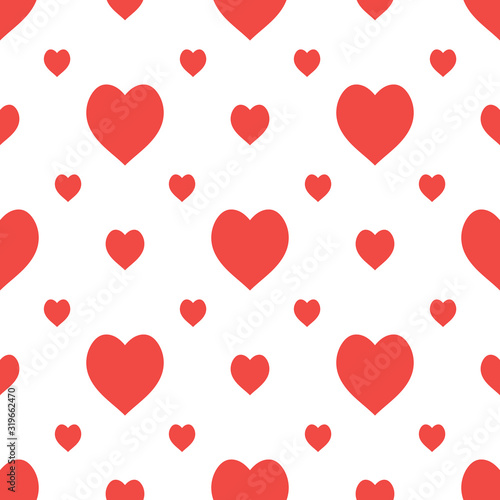 Seamless pattern in stylish bright red hearts on white background for fabric, textile, clothes, tablecloth and other things. Vector image.