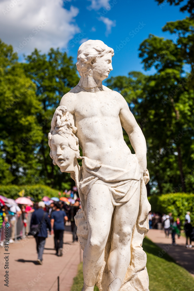 A statue in The Catherine Palace, a Rococo palace located in the town of Tsarskoye Selo, 30 km south of St. Petersburg, Russia. It was the summer residence of the Russian tsars. A statue in The Catherine Palace, a Rococo palace located in the town of Tsarskoye Selo, 30 km south of St. Petersburg, Russia. It was the summer residence of the Russian tsars.