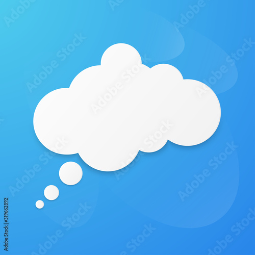 Paper art with white bank cloud on blue sky background. Graphic resources about speech bubble