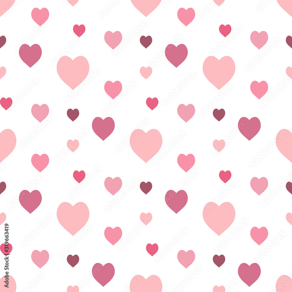 Seamless pattern in stylish cozy pink hearts on white background for fabric, textile, clothes, tablecloth and other things. Vector image.