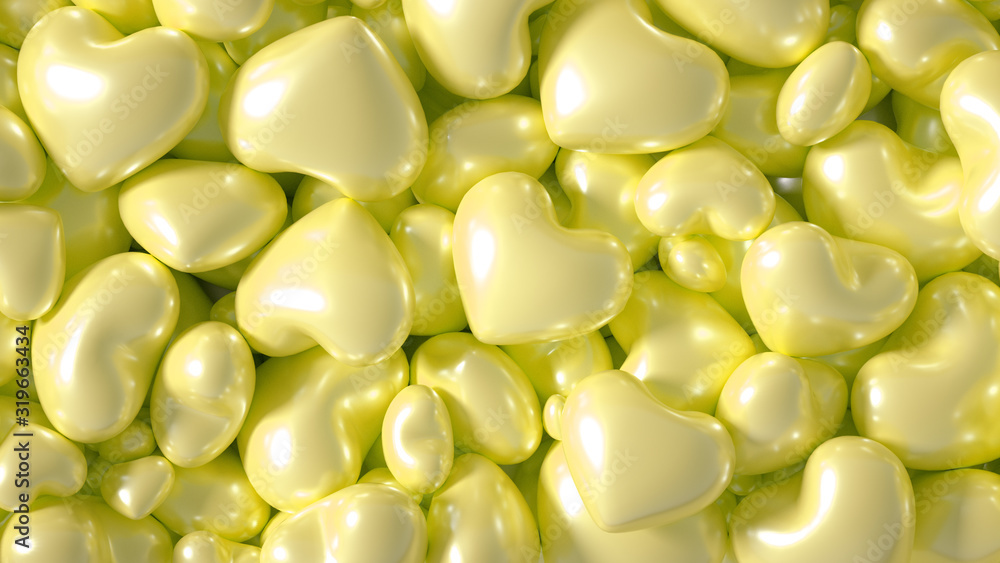 Fototapeta premium Beautiful golden background with hearts, Happy Valentine's Day! 3d illustration, 3d rendering.