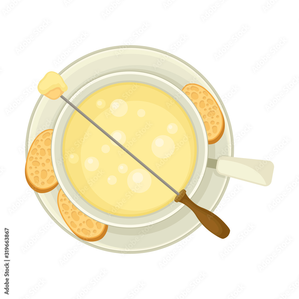 Cheese Fondue Served on Plate Top View Vector Illustration Cheese Fondue Served on Plate Top View Vector Illustration